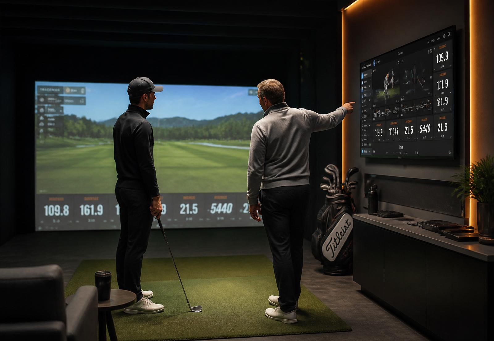 Coach analysing a golfer's swing
